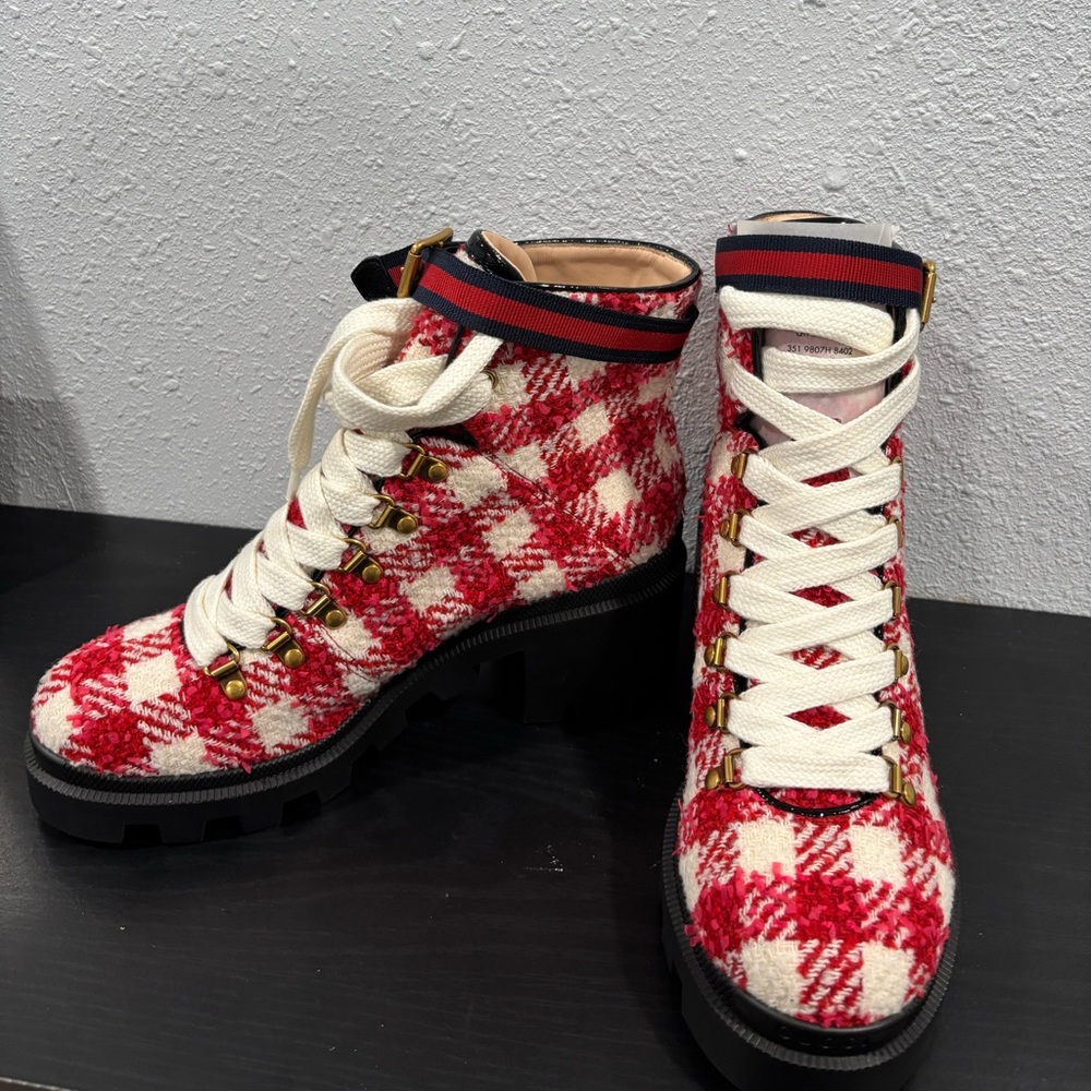 Gucci Block Heel Boots Plaid Design